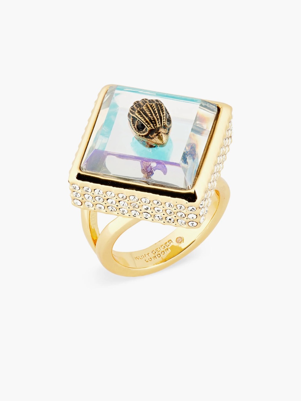 RARE NWT Gold-Tone Statement Ring with Iridescent Square Crystal